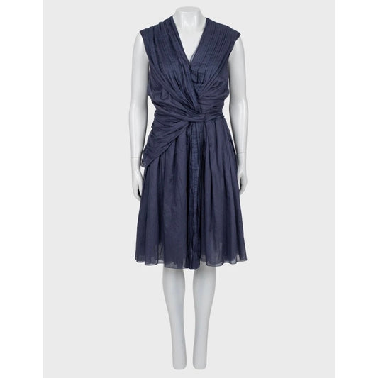 Prada Blue Draped Cotton Fitted Dress - Size 46 pre-owned