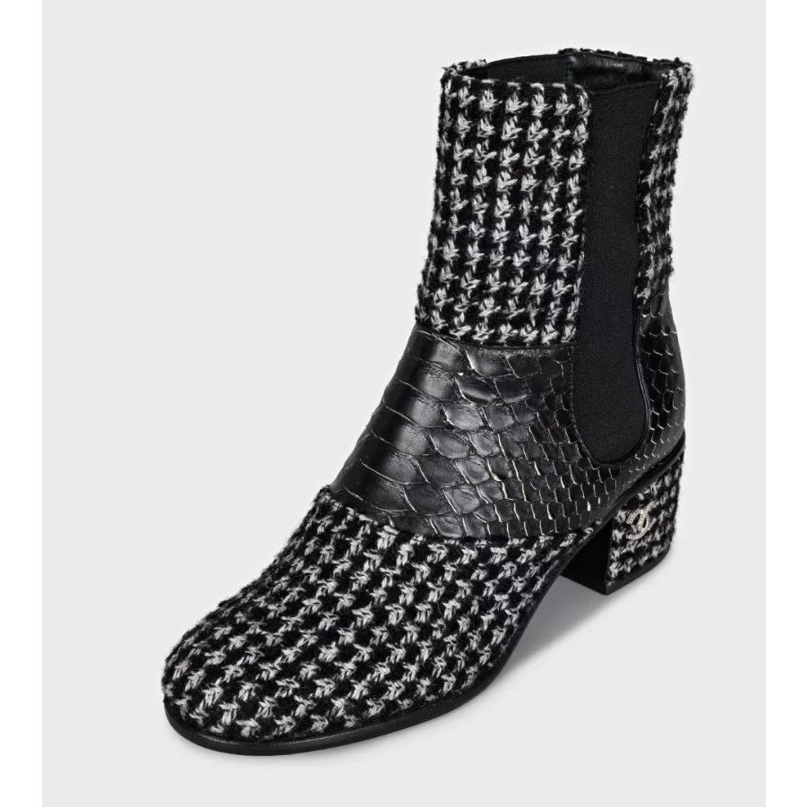 Chanel Tweed Ankle Boots, Size 38.5 Pre-owned