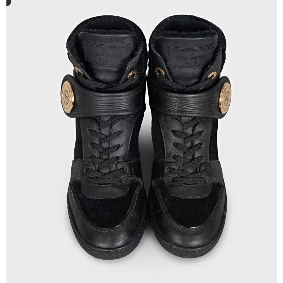 Louis Vuitton Black Leather Wedge Sneakers - Size 34.5 Pre-owned