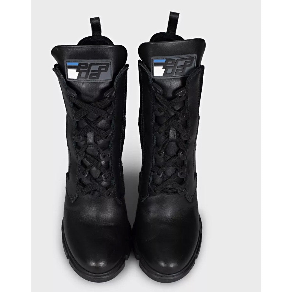 Prada Black Leather Lace Up Heeled Boots - EU 39 Pre-owned