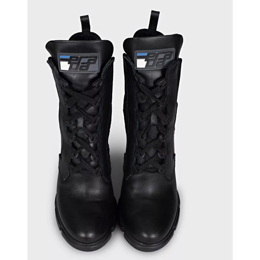 Prada Black Leather Lace Up Heeled Boots - EU 39 Pre-owned