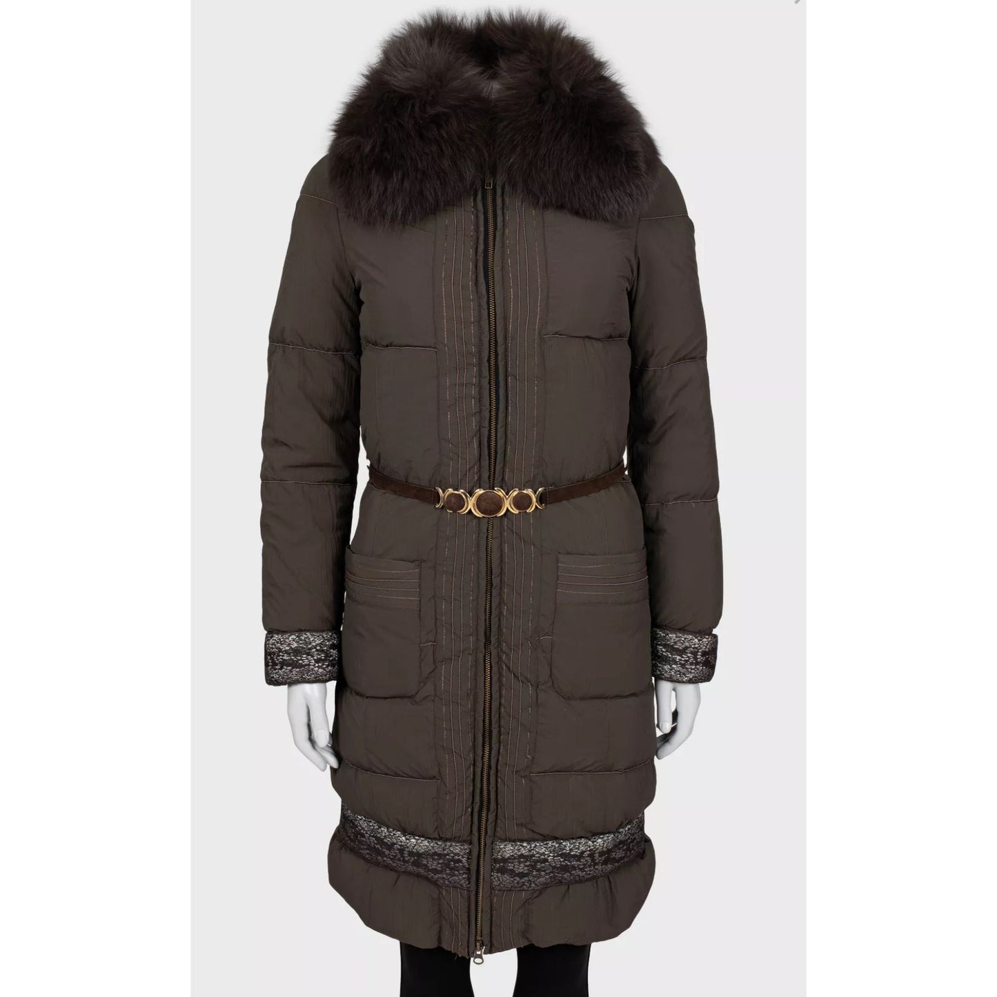 Roberto Cavalli Class Brown  Detachable Fur Down Coat Sz.36 pre-owned