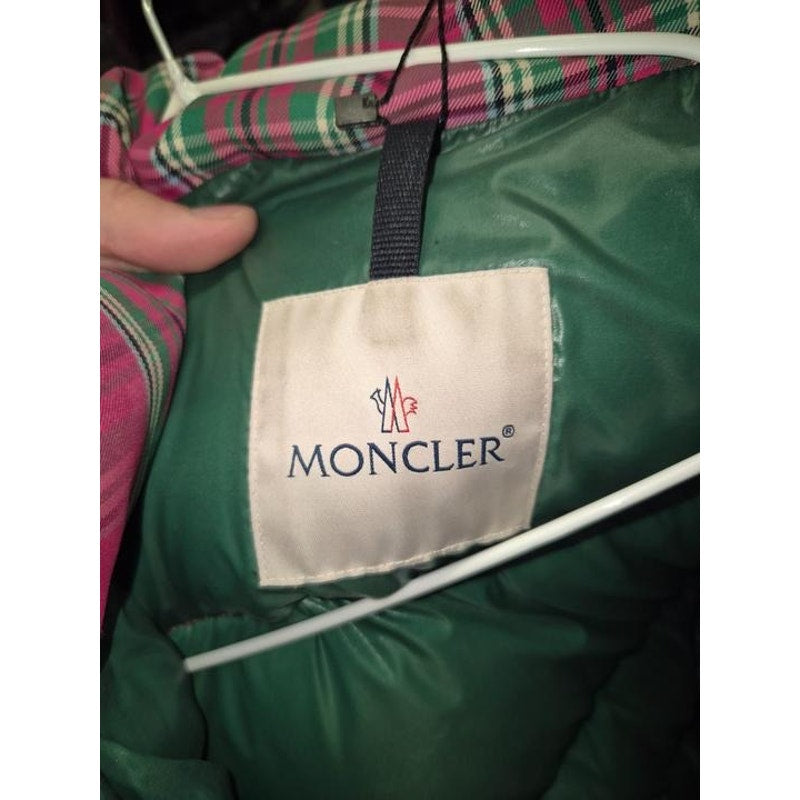 Moncler Pink Plaid Down Puffer Jacket Crystal Detail XXS US 0 Pre-owned