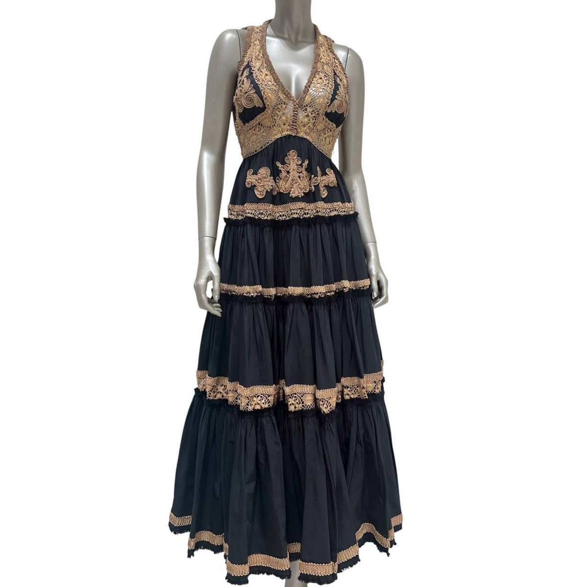 Jean Paul Gaultier Vintage S/S 2006 Runway Black Gold Halterneck Dress Sz.40 Pre-owned