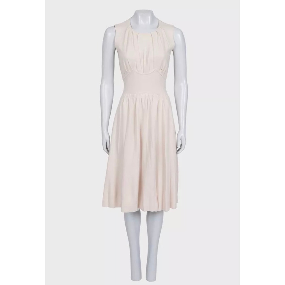 Prada Beige Fitted Wool Sleeveless Dress Size S pre-owned