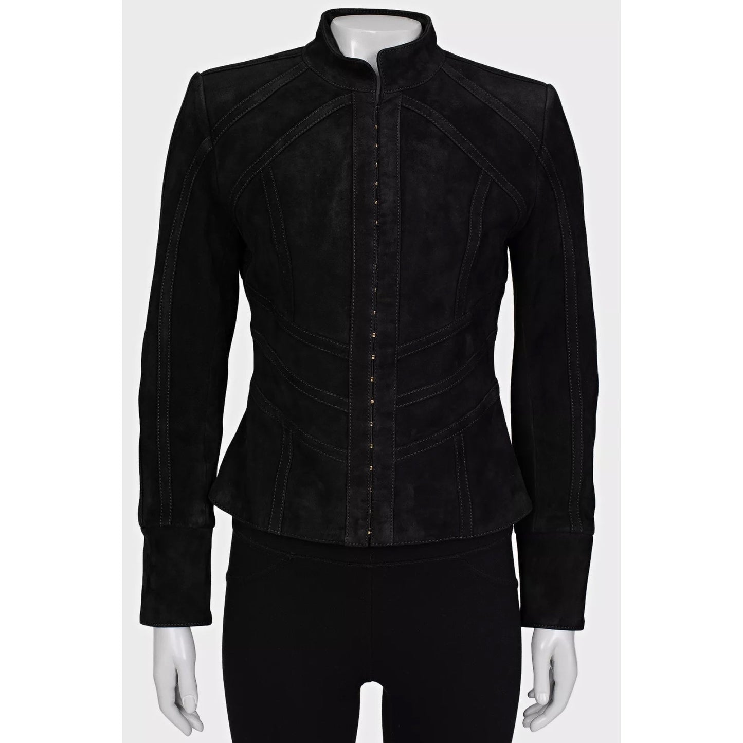 Balmain Black Suede Jacket with Gold Hardware - Size 38 Pre-owned