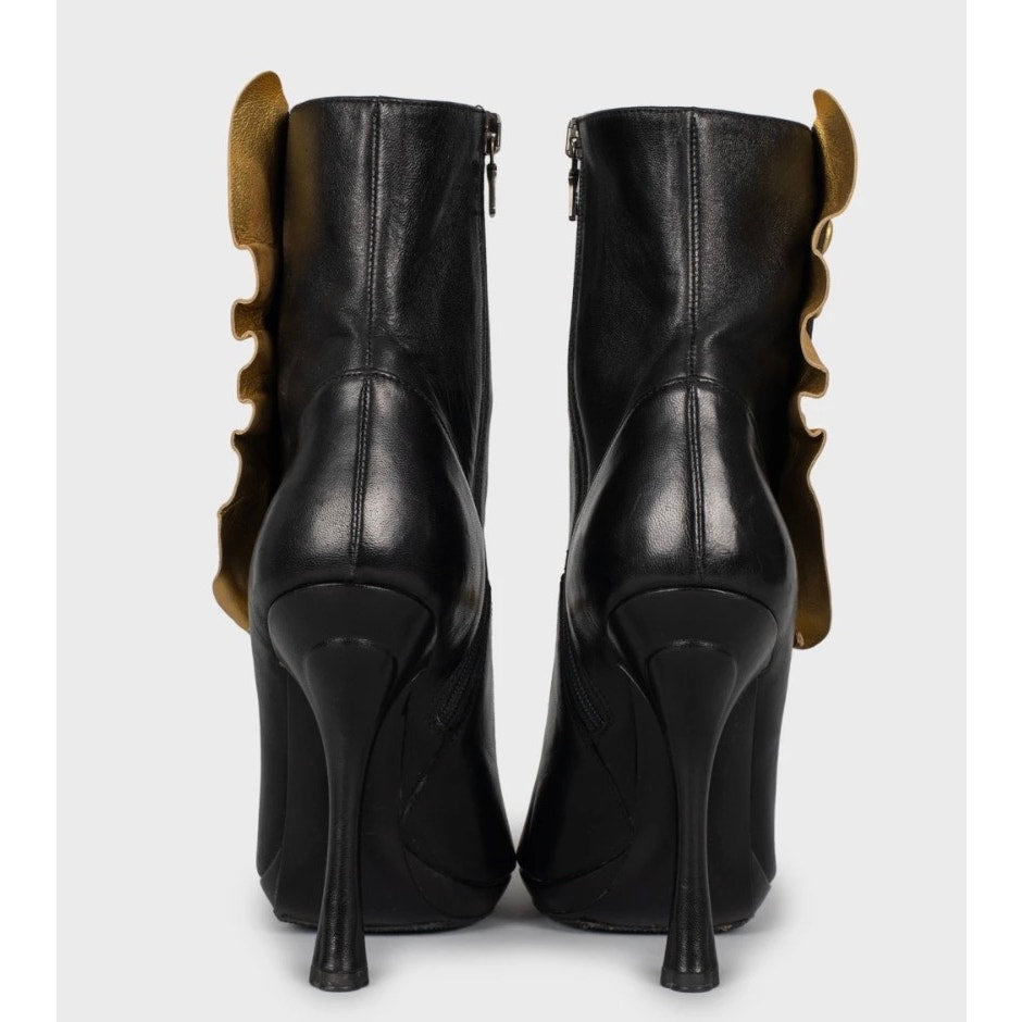 Vintage Prada Black Leather Gold Detail  Heels Sz.37.5Pre-owned