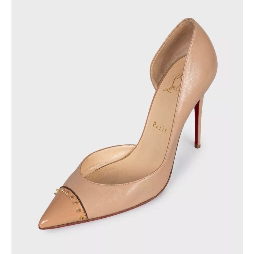 Christian Louboutin Culturella Beige Leather Spike Pumps Sz.38 pre-owned