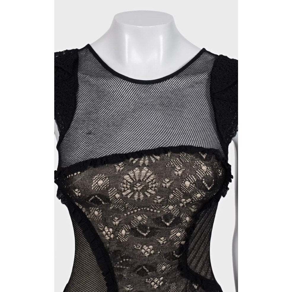 Valentino Black Lace-Insert Fitted Top - Size S Pre-owned