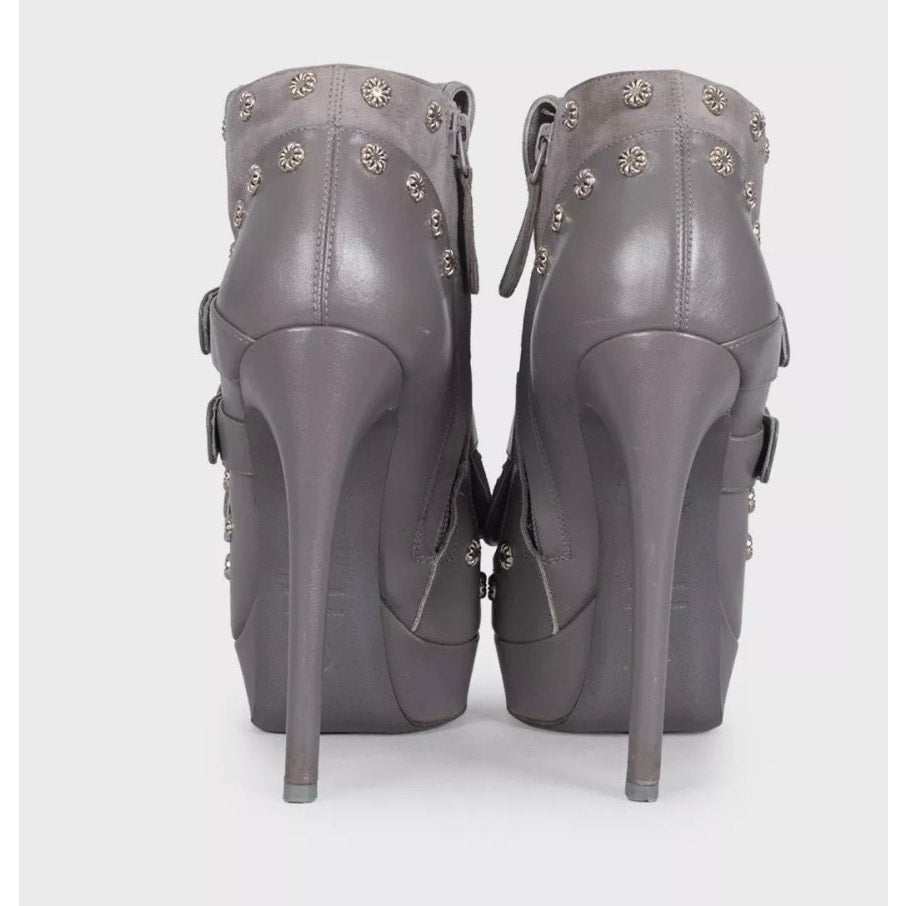 Alexander McQueen Gray Leather Suede Ankle Boots EU 37 Pre-owned