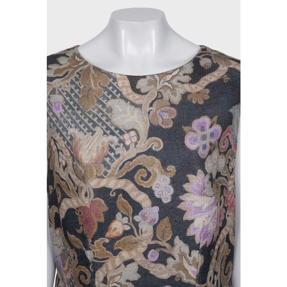 Dries Van Noten Wool & Silk Floral Print Midi Dress EU44 Pre-owned
