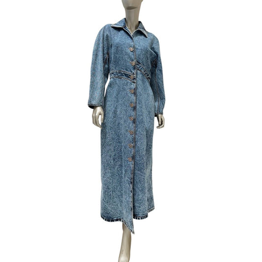 Alaïa Blue Faded Denim Asymmetric Trench Coat Sz 42 Pre-owned