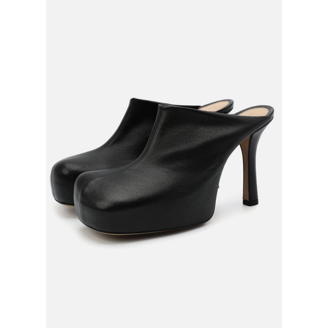 Bottega Veneta Black Leather Square Toe Platform Mules Sz.39,5 pre-owned