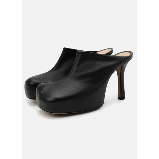 Bottega Veneta Black Leather Square Toe Platform Mules Sz.39,5 pre-owned