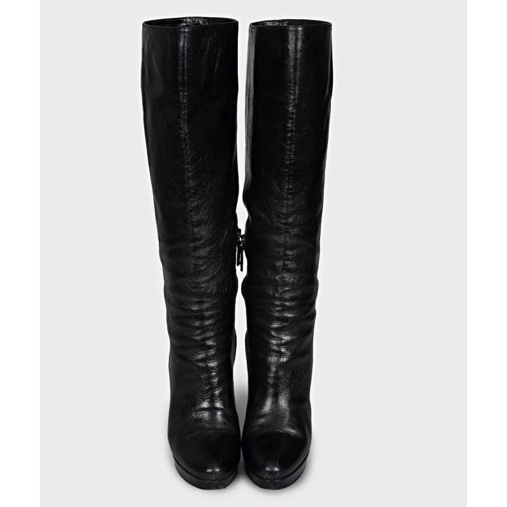 PRADA Black Leather Knee-High Boots — EU 38 Pre-owned