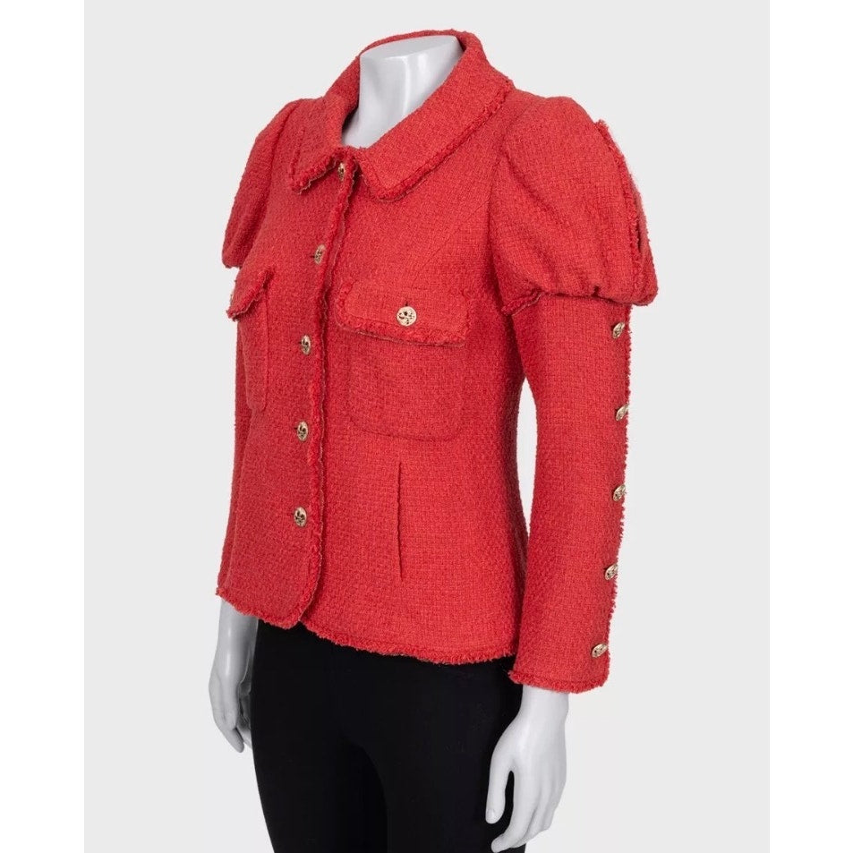 Chanel Spring 2010 Red Tweed Puffed Shoulders Jacket FR38 pre-owned