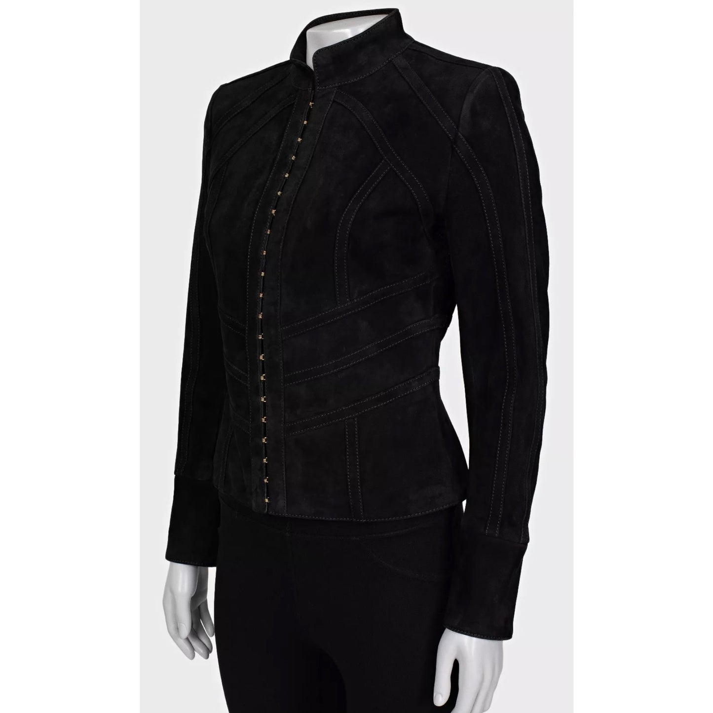 Balmain Black Suede Jacket with Gold Hardware - Size 38 Pre-owned