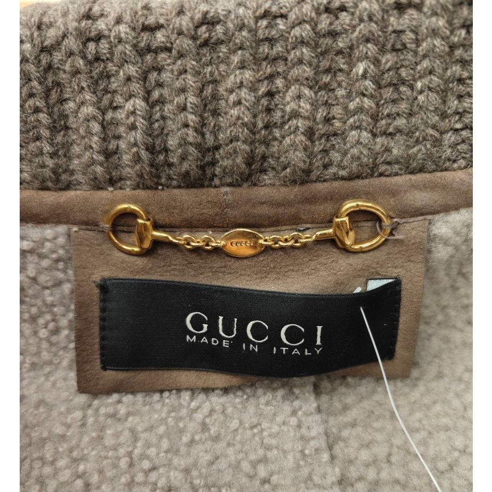 Gucci Cashmere Collar  Belted Shearling Leather Jacket Sz.40 Pre-owned