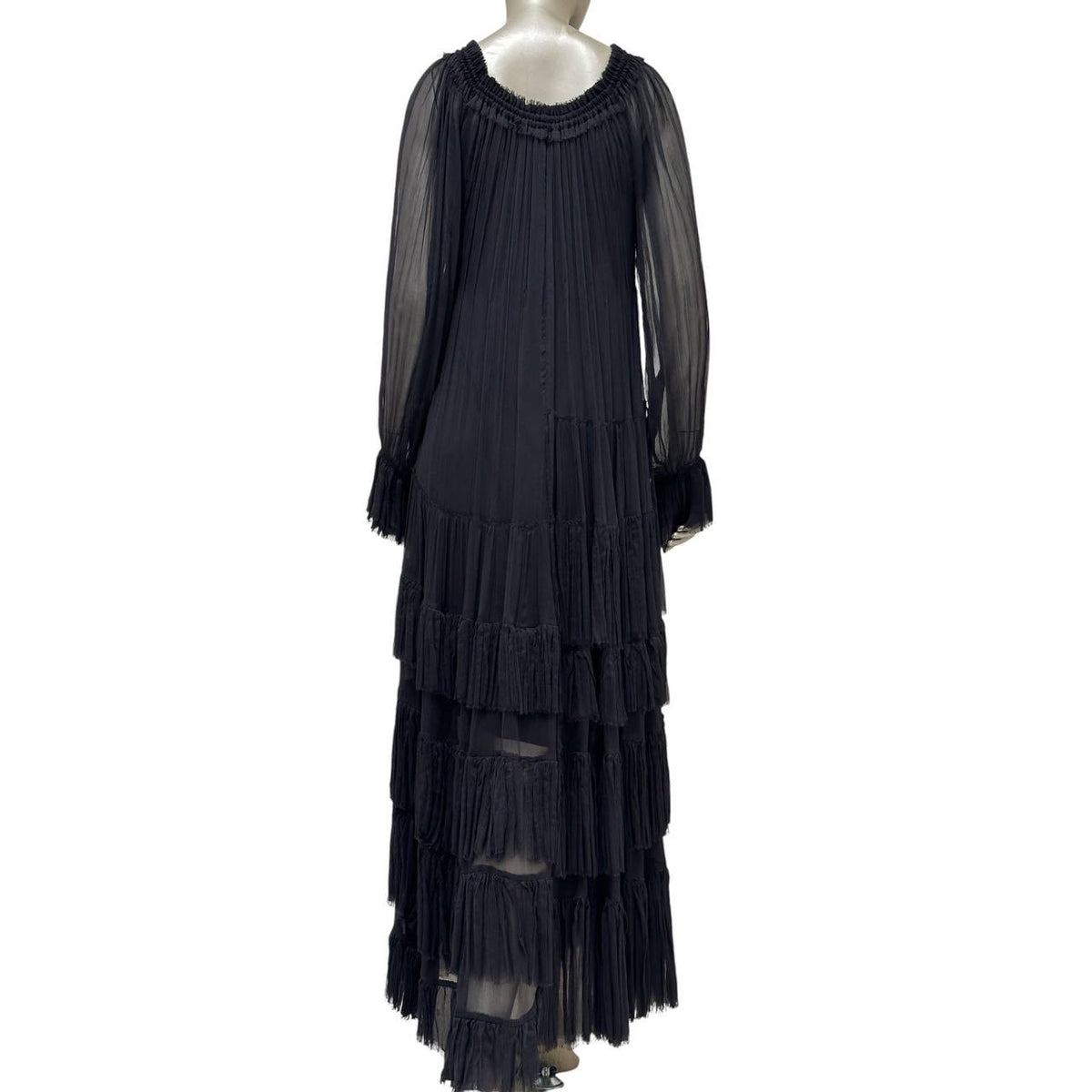 Valentino Vintage Black Pleated Tiered Dress  Sz.S/M Pre-owned