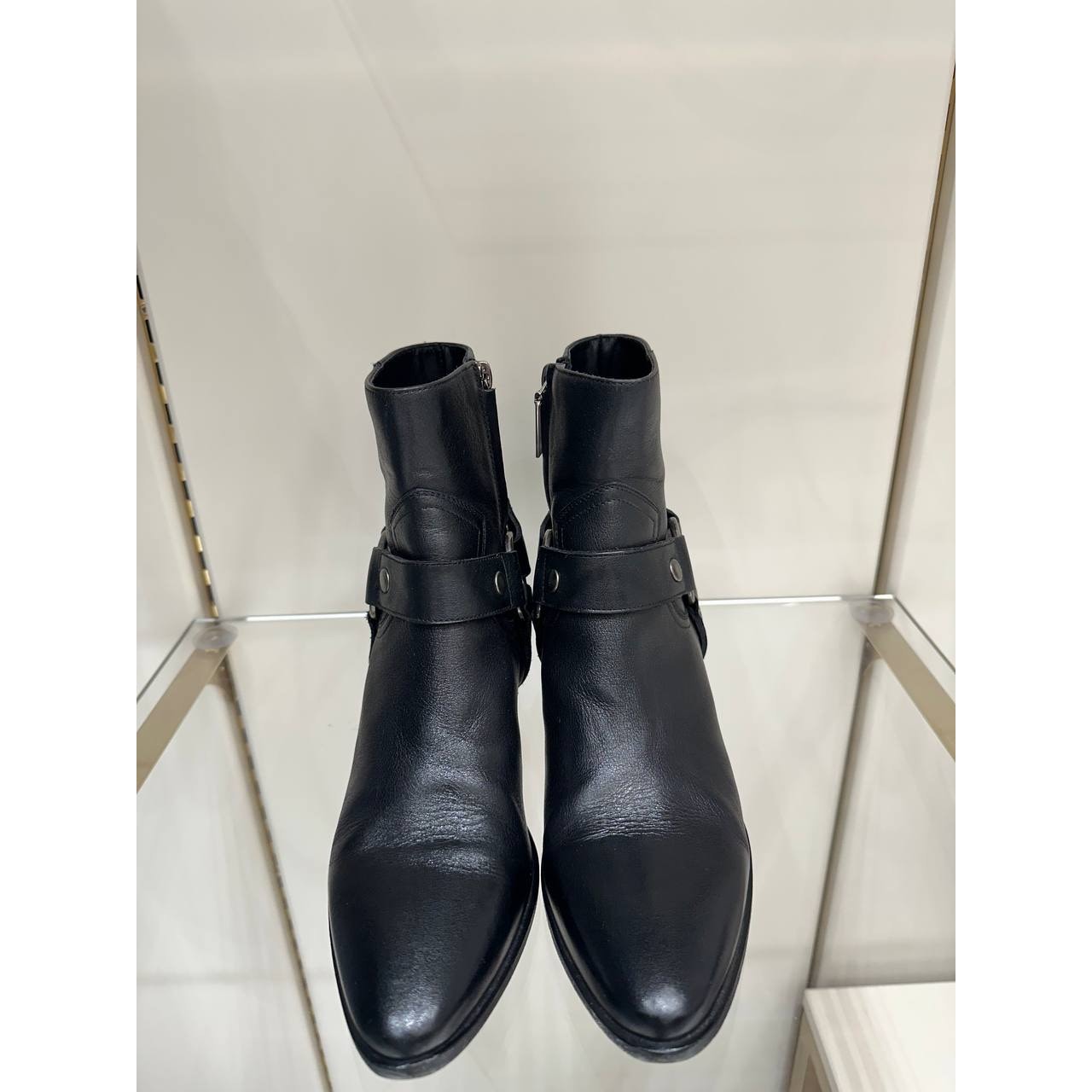 Saint Laurent Black Leather Texan Ankle Boots Sz.37 pre-owned