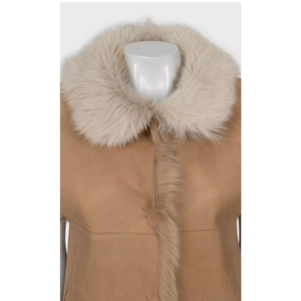 Yves Salomon Brown Leather Shearling Jacket  Sz.36/S Pre-owned