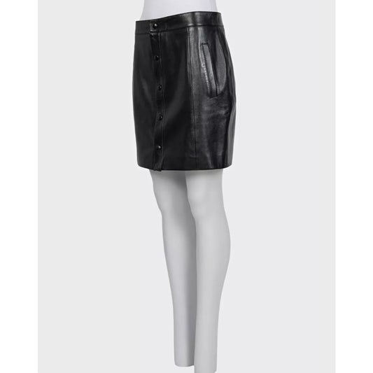 Saint Laurent Black Leather A-Line Button-Up Skirt Sz 42 Pre-owned