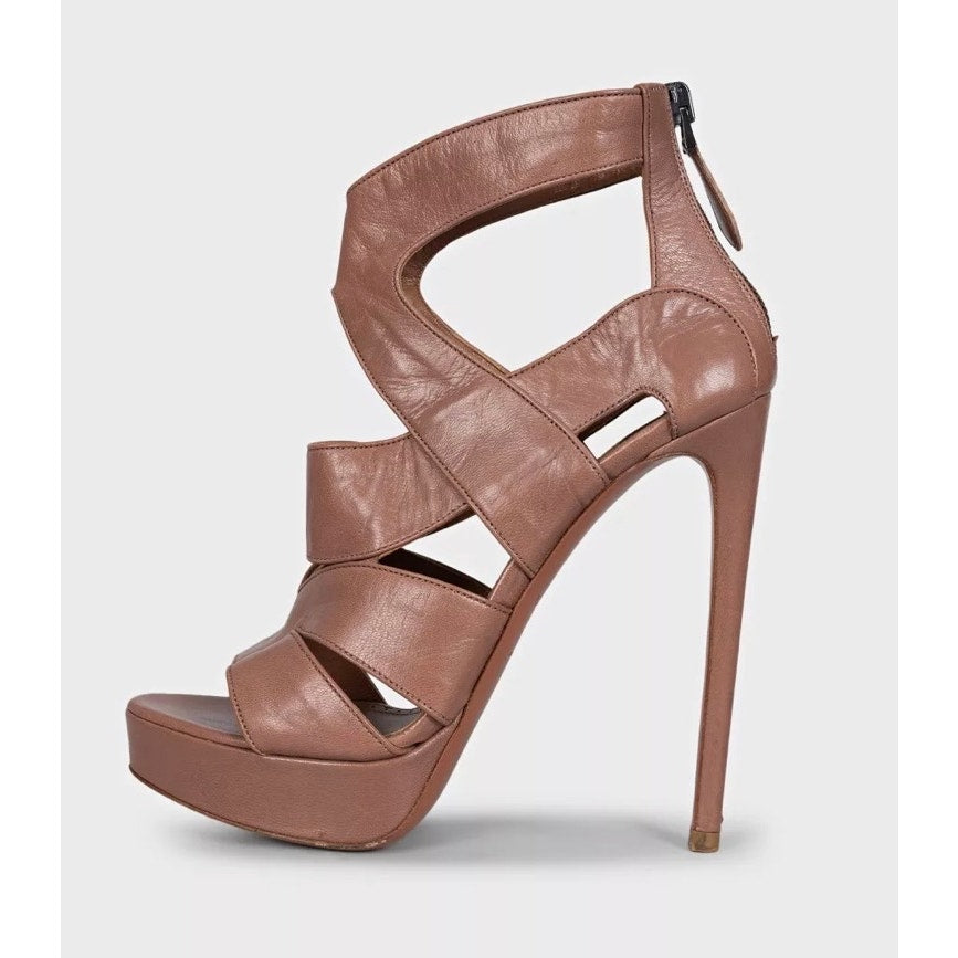 Alaïa Brown Leather Zip-Up Stiletto Sandals - EU 37.5 Pre-owned