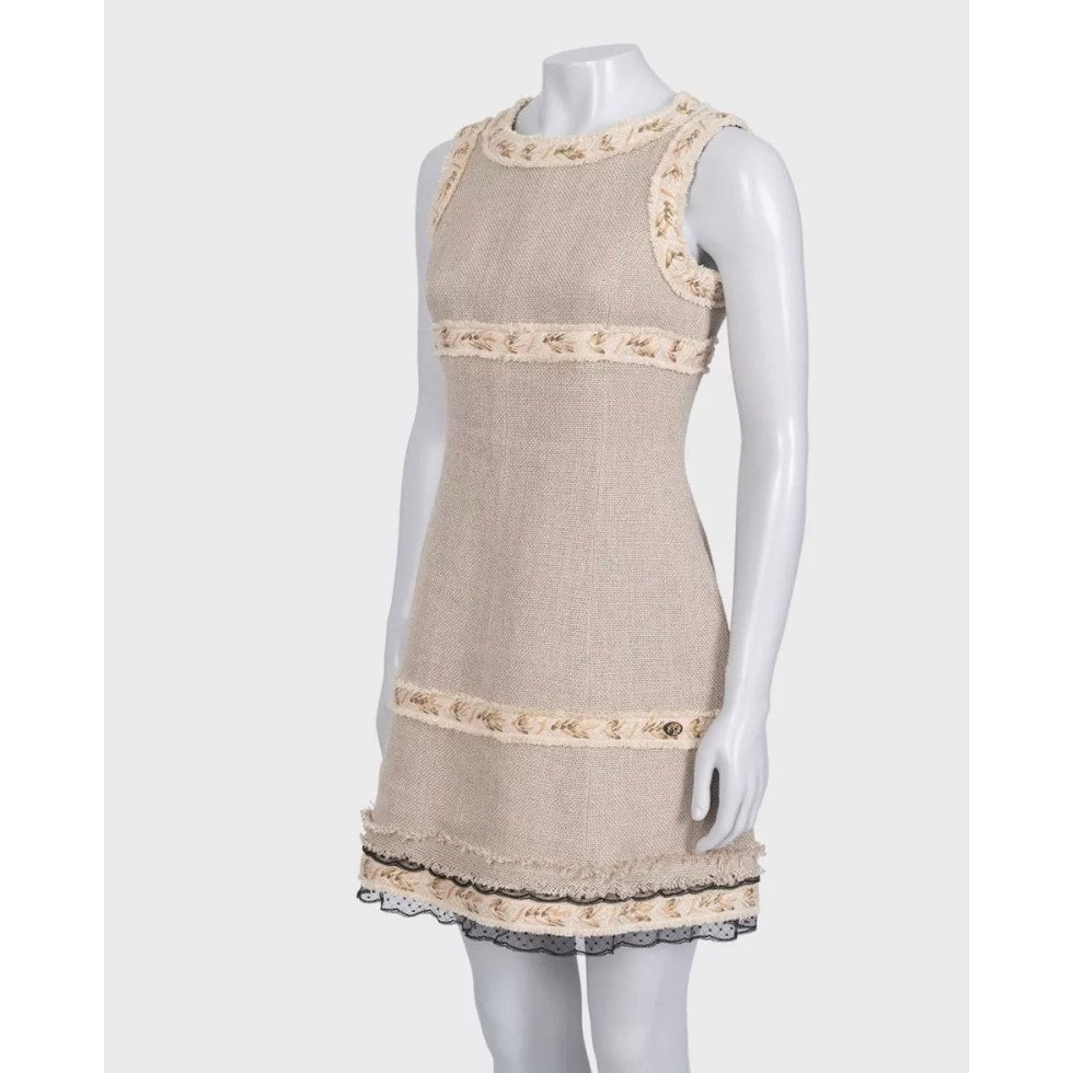 Chanel Vintage Silk & Linen Beige Dress  Size 36/S Pre-owned