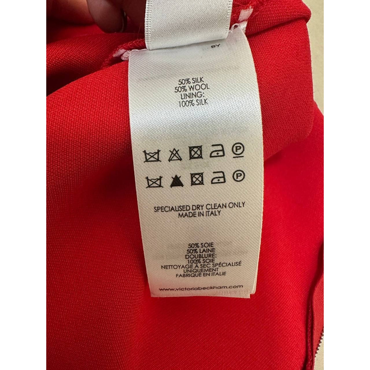 Victoria Beckham Red Silk Wool Asymmetric Midi Dress Sz38/US 6 Pre-owned