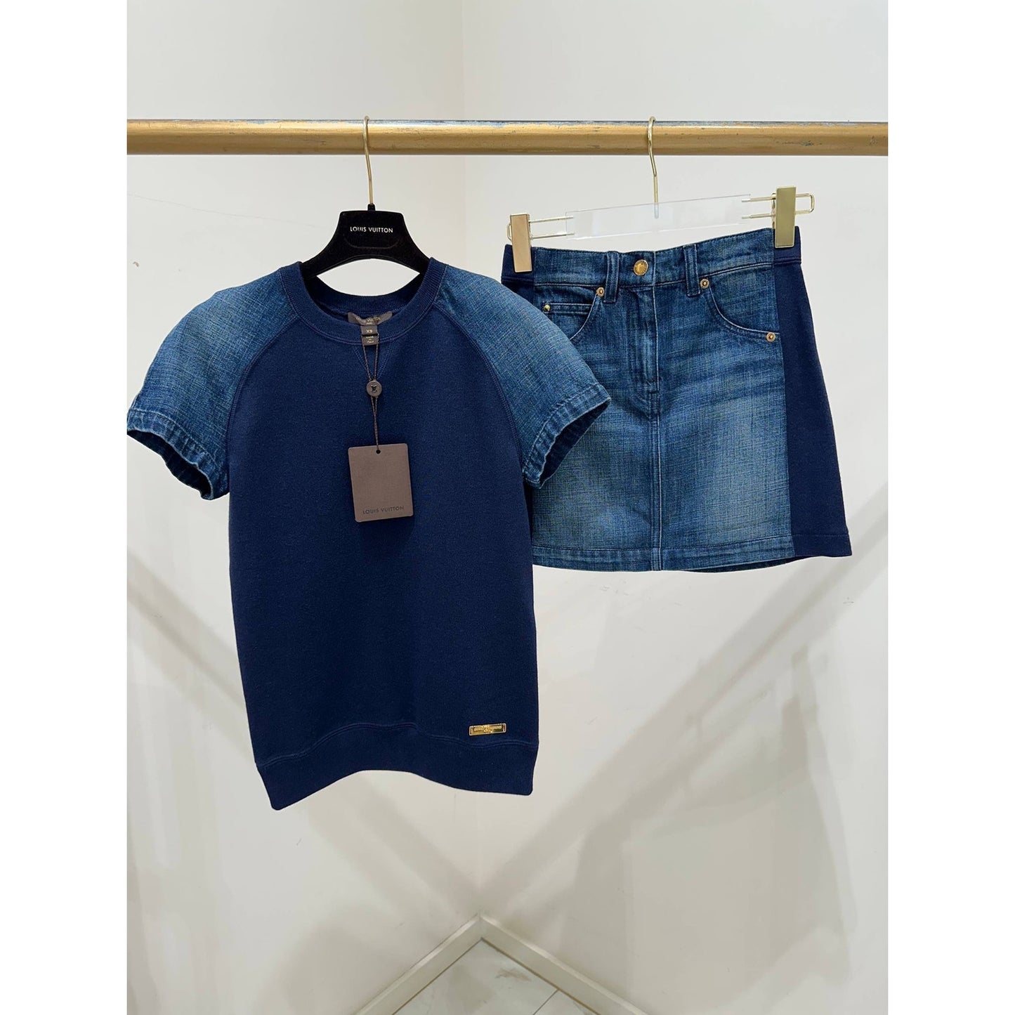 Louis Vuitton Wool & Silk T-Shirt with Denim Sleeves Set - XS Pre-owned