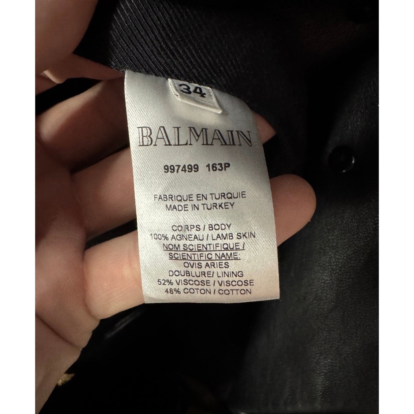 Balmain Luxurious Black Lamb Leather Jacket - Size FR34/XS Pre-owned