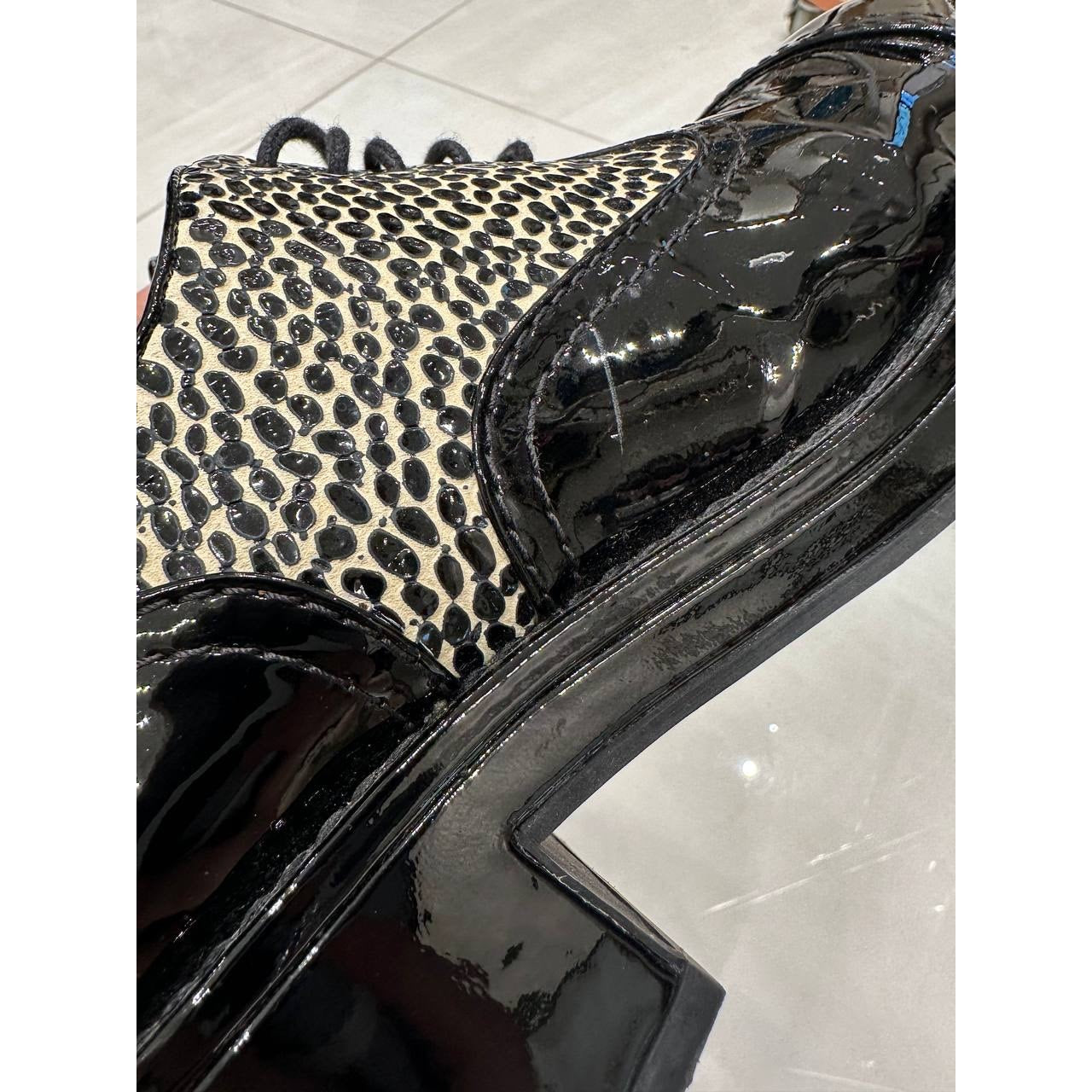 Chanel Leopard Print Patent Leather Heeled Derby  EU 38 Pre-owned