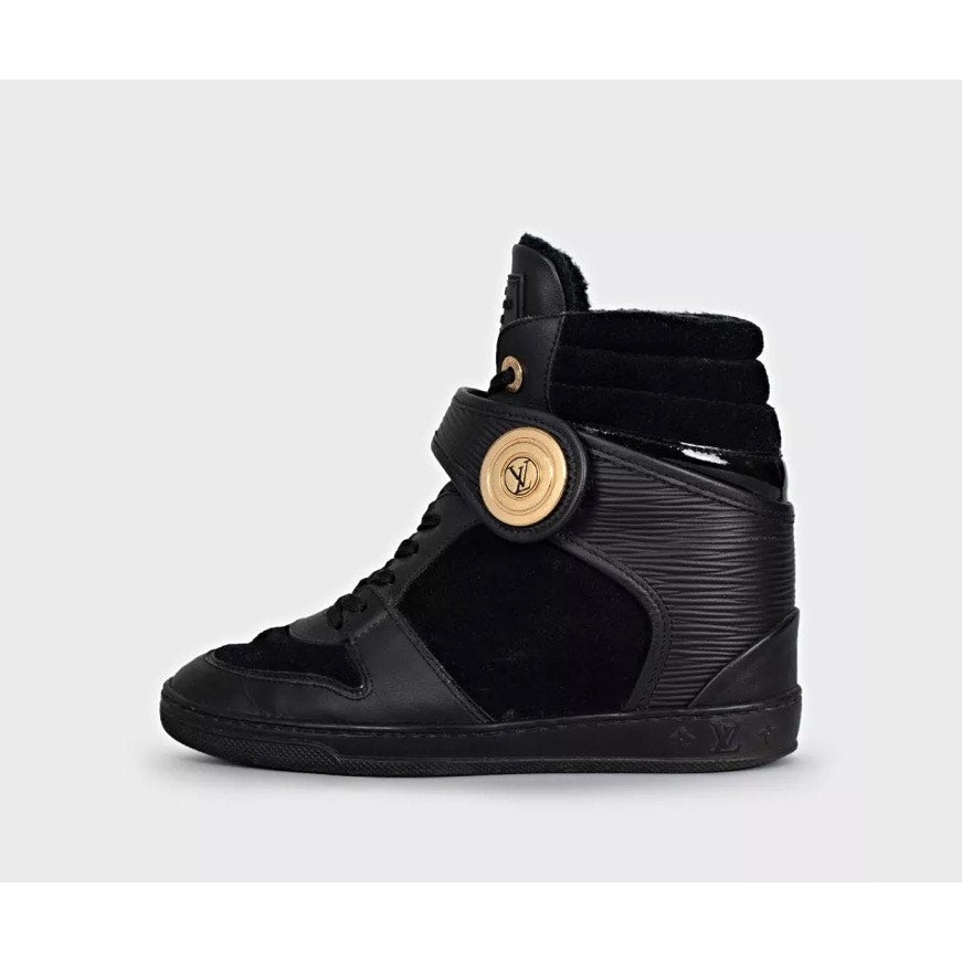 Louis Vuitton Black Leather Wedge Sneakers - Size 34.5 Pre-owned