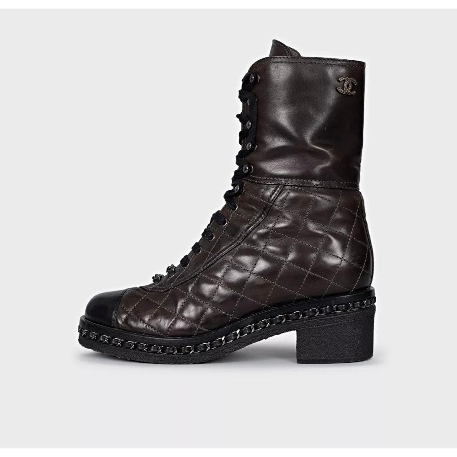 Chanel Brown Quilted Leather Lace-Up Boots - Size 8/38 Pre-owned