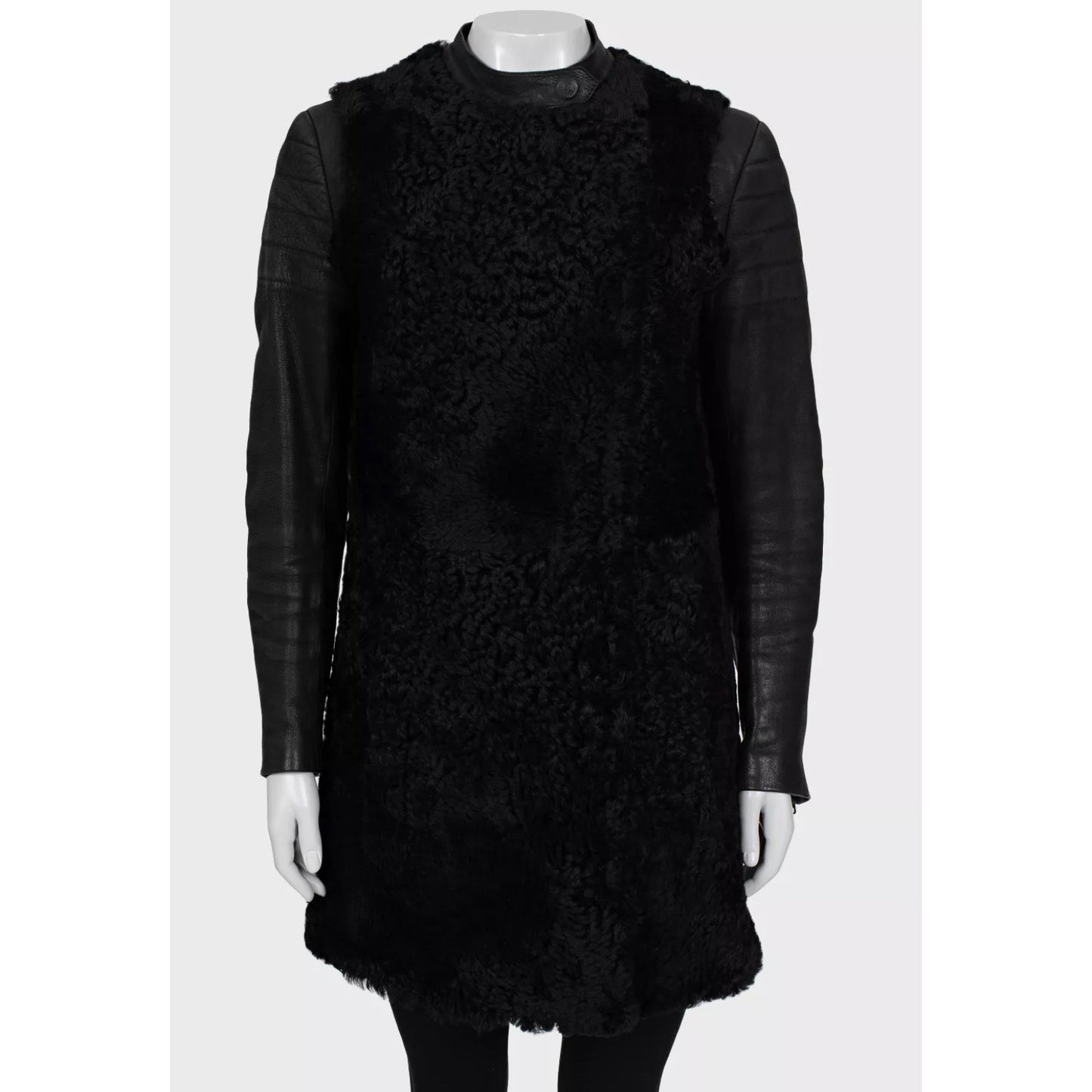 Celine Black Shearling Leather Sleeves Coat Sz.IT40/S Pre-owned