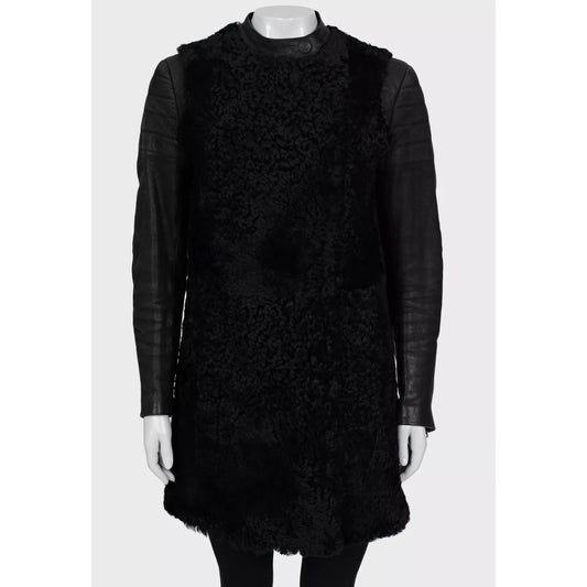 Celine Black Shearling Leather Sleeves Coat Sz.IT40/S Pre-owned