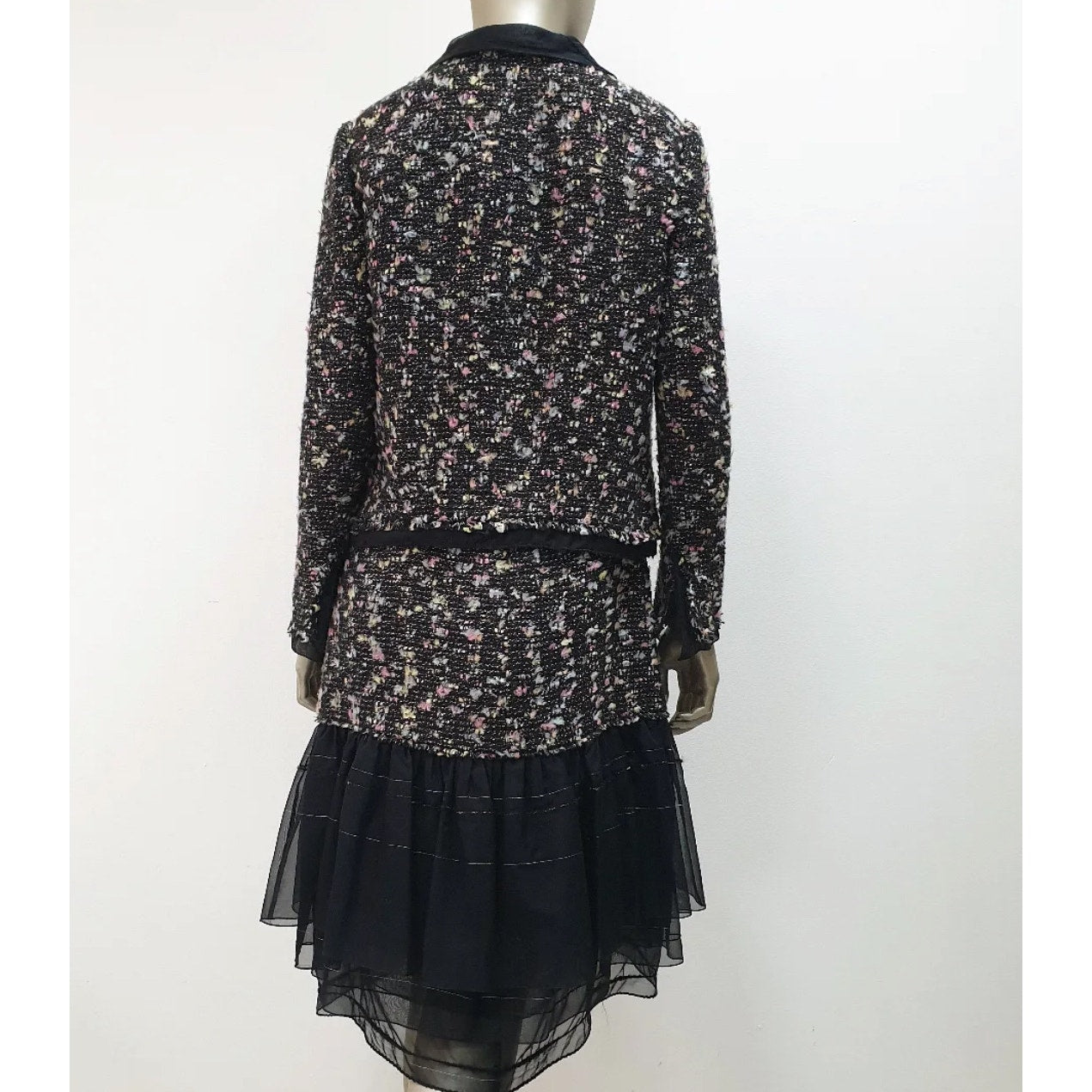 Chanel 04A Chiffon Trim Ribbon Tweed Dress Jacket Suit Sz.44 Pre-owned