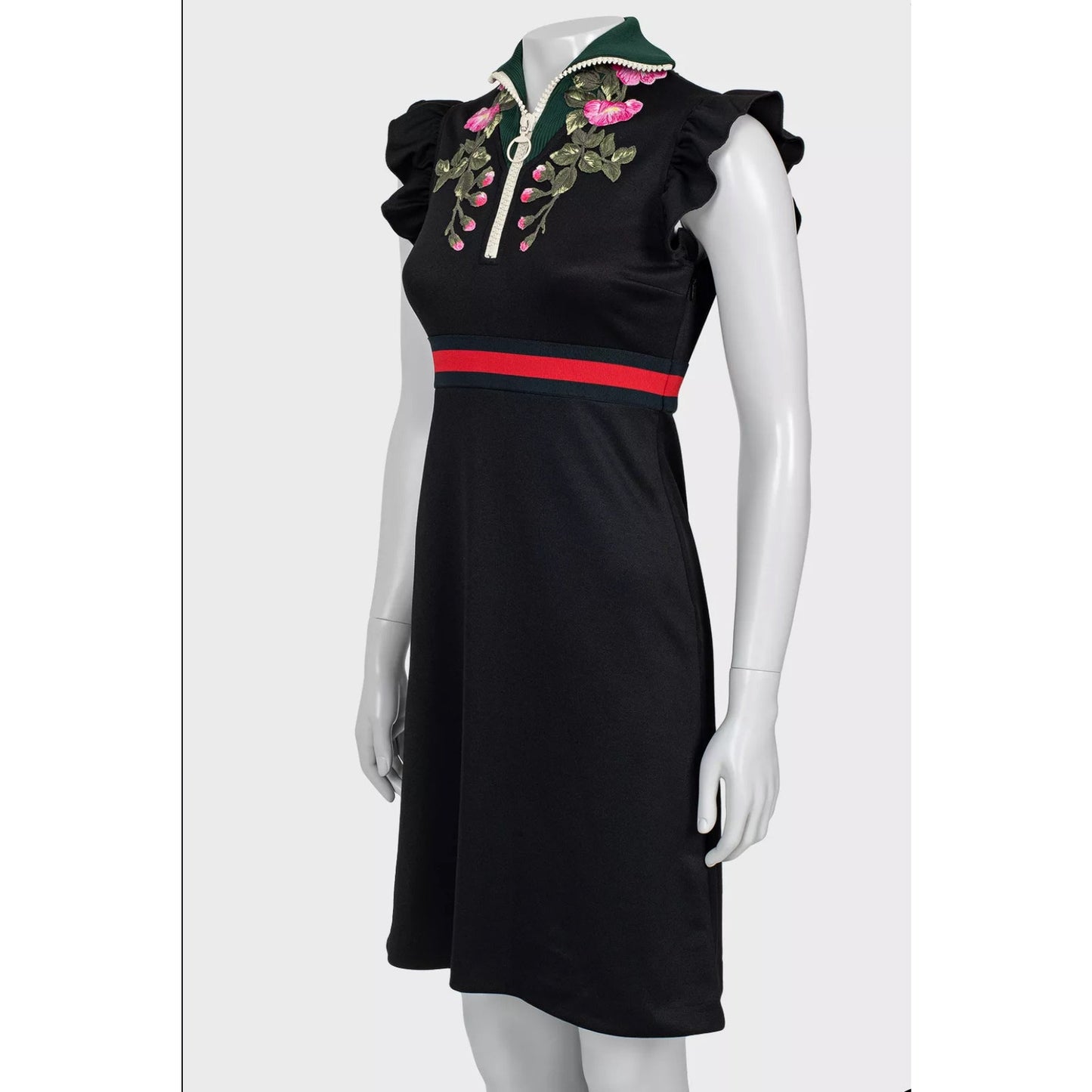 Gucci Embroidered Detail Black Polyester Dress XS Pre-owned
