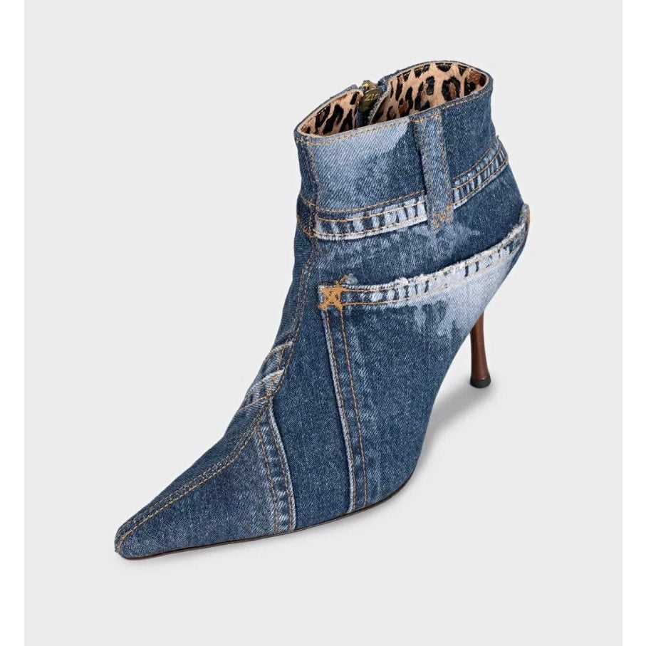 Dolce & Gabbana Denim Animal Print Ankle Boots Sz. 38.5 Pre-owned