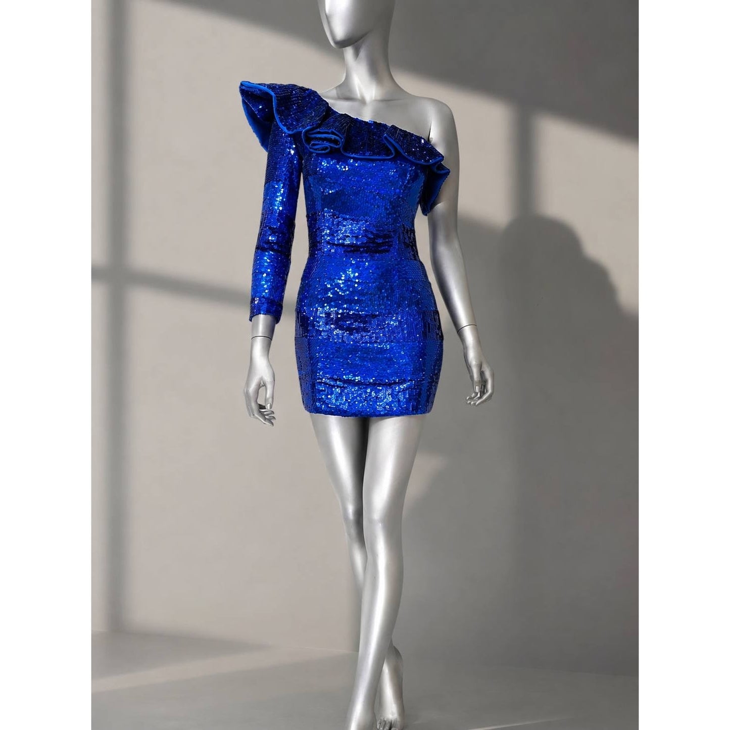 Balmain One-Shoulder Sequin Mini Dress 2009 Size 38 Pre-owned
