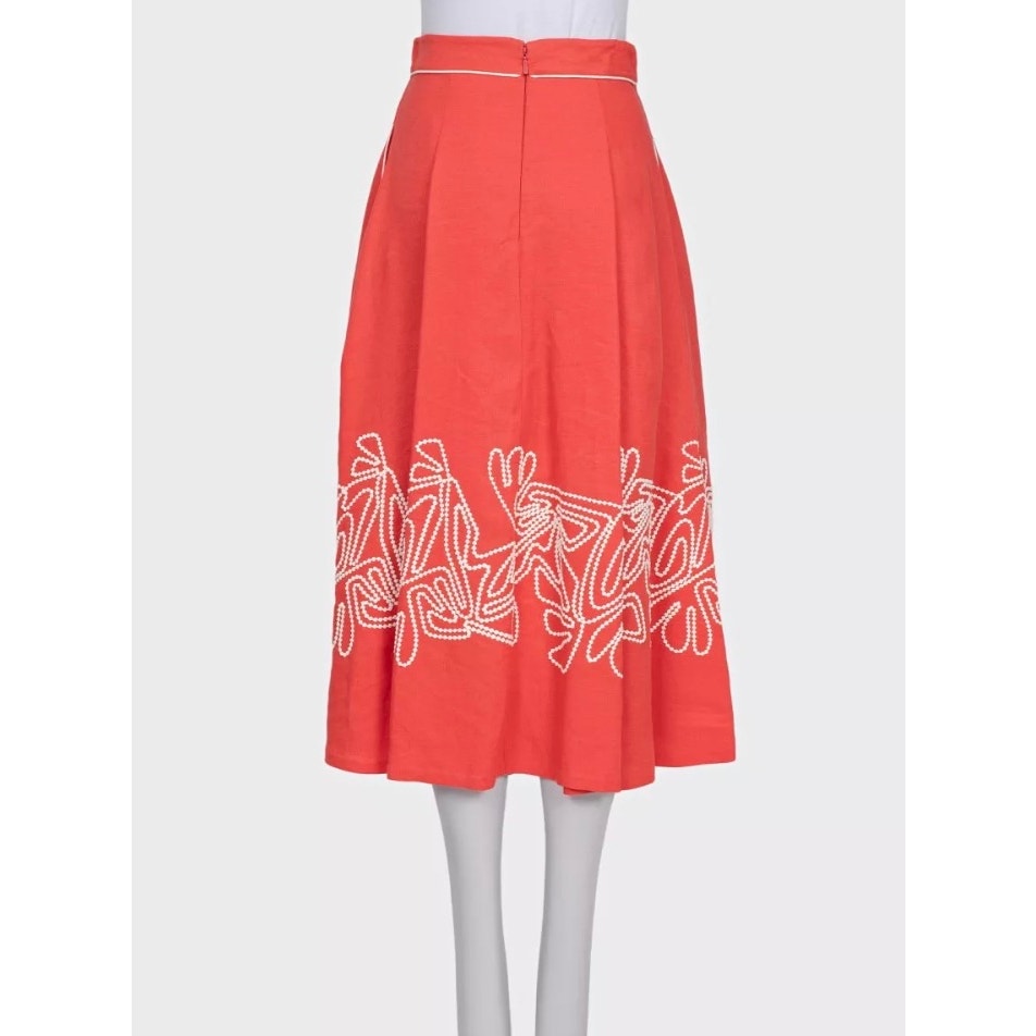 NWOT Loro Piana Red Linen Embroidered Skirt - Sz S IT40 Pre-owned