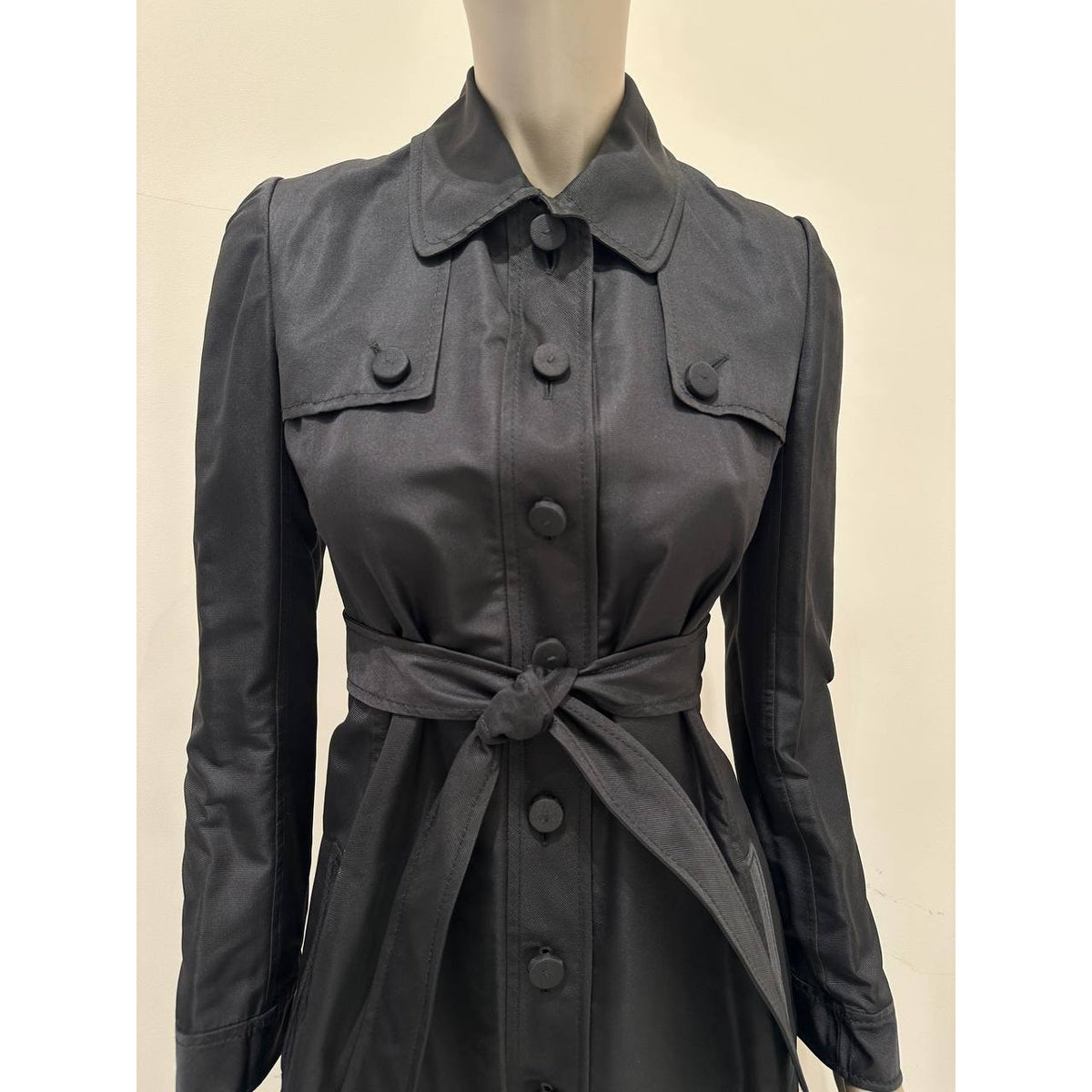 Valentino Black Silk Trench-Style Coat Dress Sz.6 Pre-owned