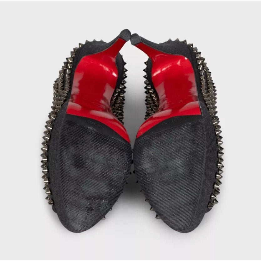 Christian Louboutin Blue Denim Lady Peep Spikes Heels - Size 39.5 Pre-owned