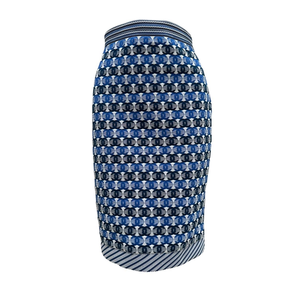 Chanel 2019 Pre-Spring Blue & White CC Logo Knee Skirt Sz 40 pre-owned