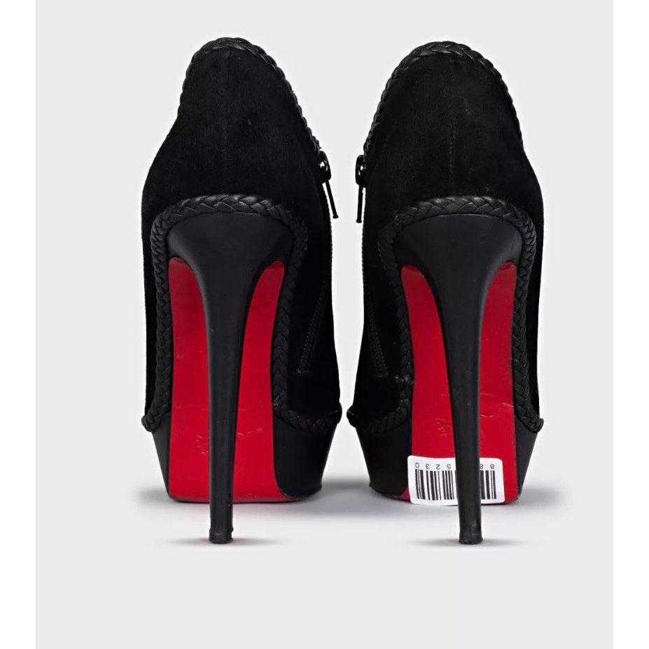 Christian Louboutin Black Suede Ankle Boots Stiletto Heel sz.37.5 pre-owned