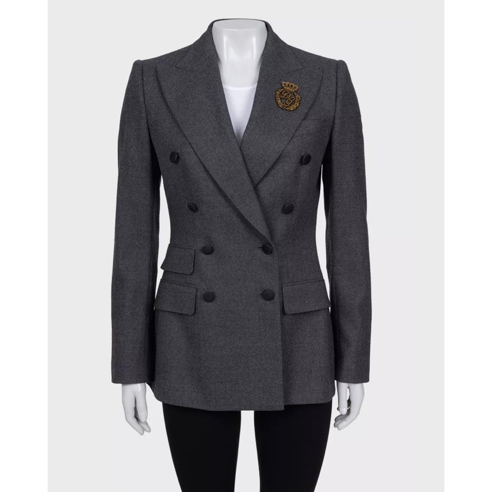 NWOT  Dolce & Gabbana Grey Wool Double Breasted Blazer Sz.42 Pre-owned