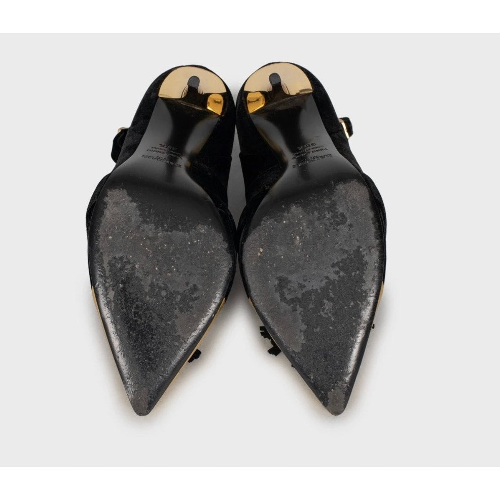 Balmain Black Velvet Pumps with Gold Heels Sz.38.5 pre-owned