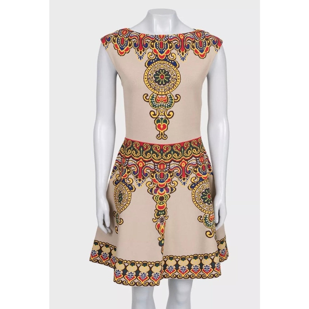 NWOT Valentino Beige Printed Fitted Dress Sz M Pre-owned