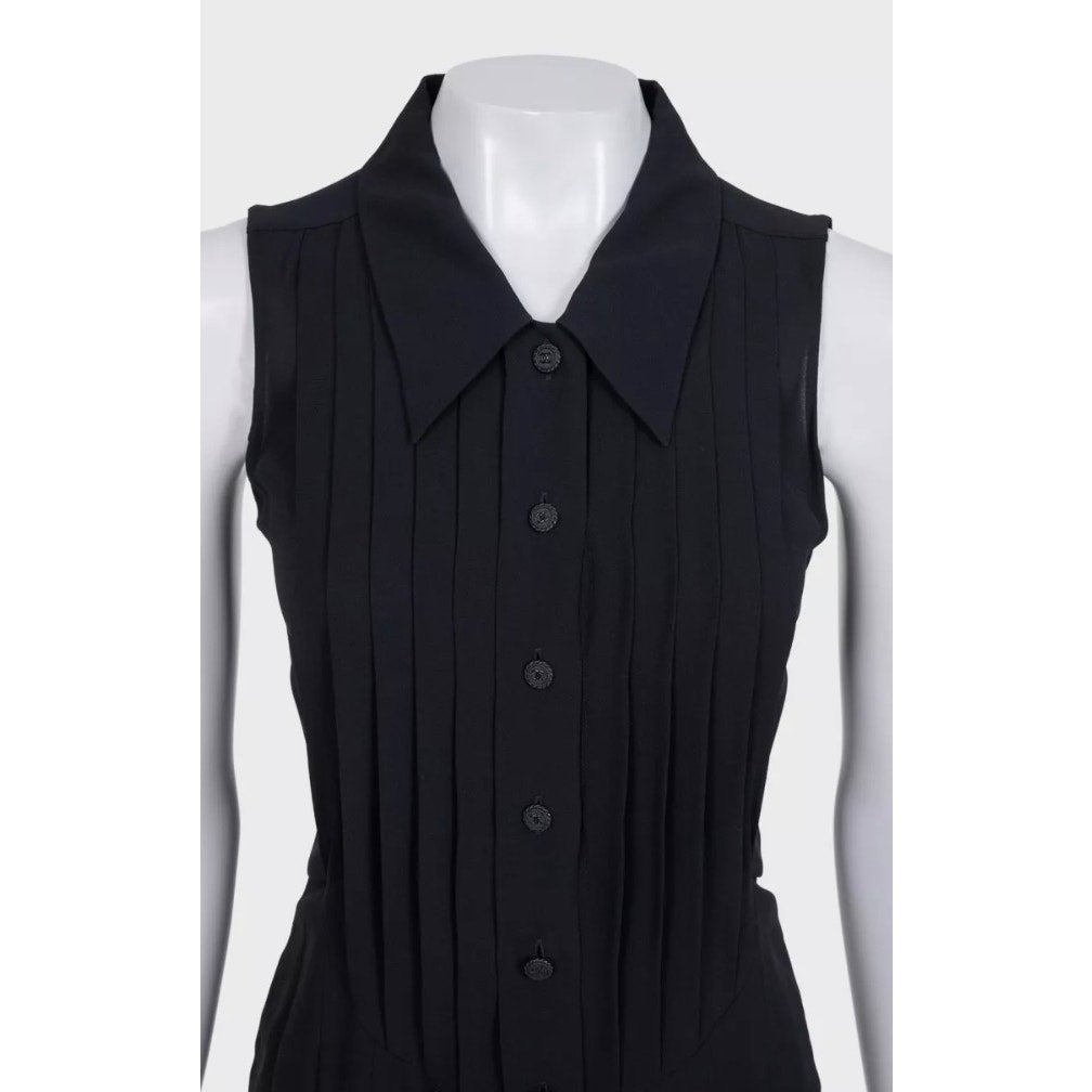 Chanel Black Silk Pleated Dress Sz.34 pre-owned