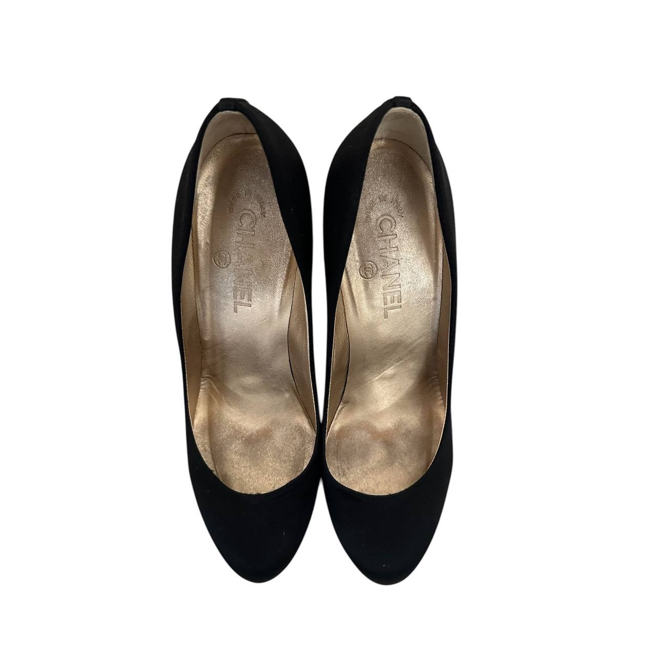 Chanel Black Satin Pumps with Dazzling Crystal Heels - Size 39 EU Pre-owned